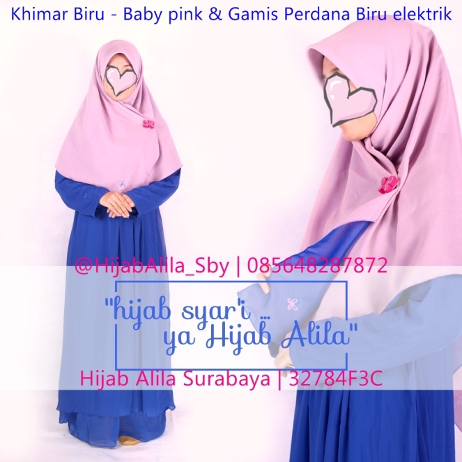 Khimar Biru - Baby pink & Gamis Perdana Biru elektrik