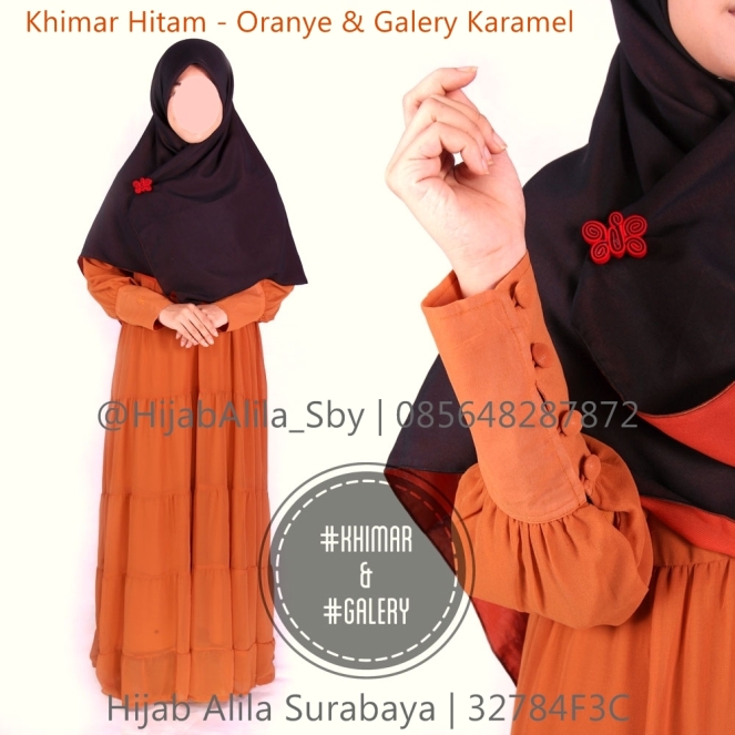 Khimar Hitam - Oranye & Galery Karamel
